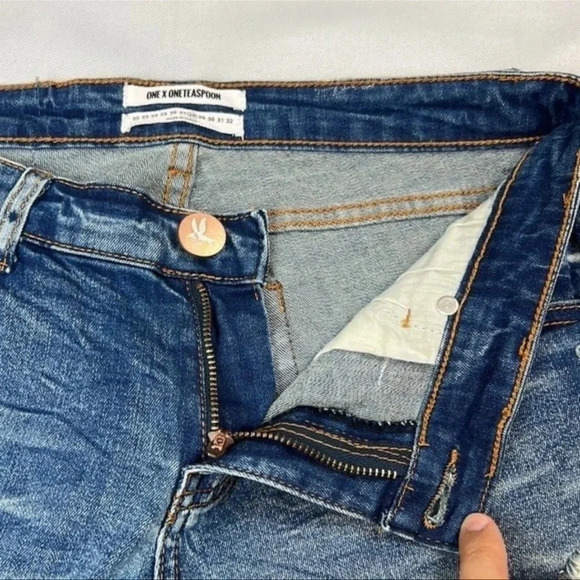 NEW ONE X ONE TEASPOON Freebird ll Low Waist Distressed Zipper Hem Size 28 - Picture 4 of 12